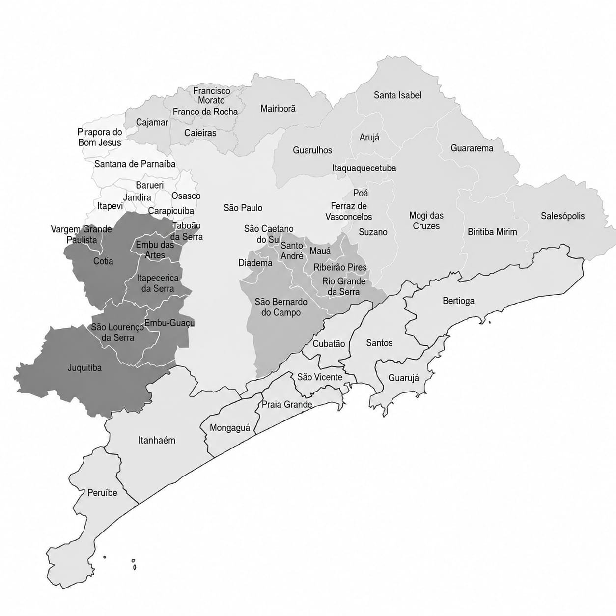 Mapa da área atendida - Grande São Paulo, ABC Paulista, litoral e interior